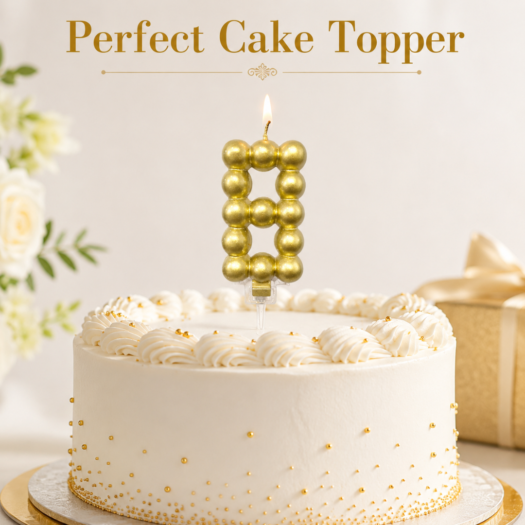 Golden Vector Dots Numerical Candle Number 8 | Fancy Birthday Candle for Cake Cutting