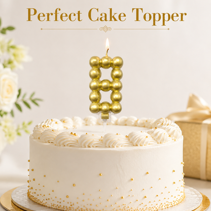 Golden Vector Dots Numerical Candle Number 8 | Fancy Birthday Candle for Cake Cutting
