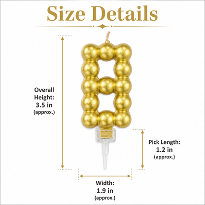 Golden Vector Dots Numerical Candle Number 8 | Fancy Birthday Candle for Cake Cutting
