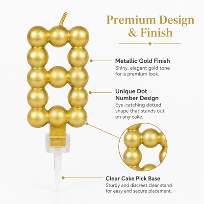 Golden Vector Dots Numerical Candle Number 8 | Fancy Birthday Candle for Cake Cutting