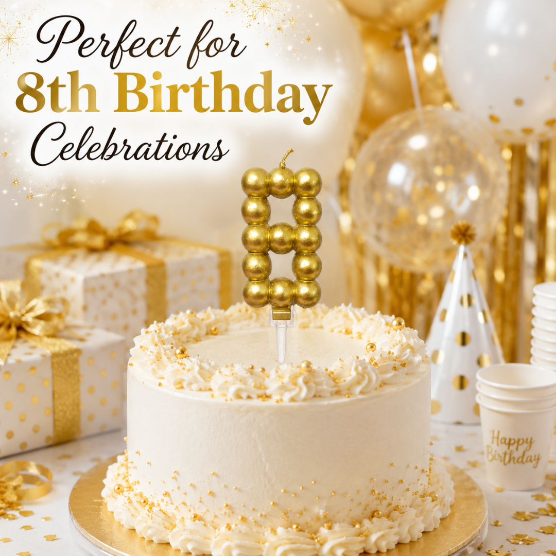Golden Vector Dots Numerical Candle Number 8 | Fancy Birthday Candle for Cake Cutting