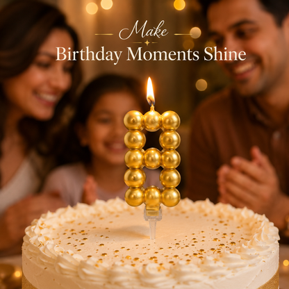 Golden Vector Dots Numerical Candle Number 8 | Fancy Birthday Candle for Cake Cutting