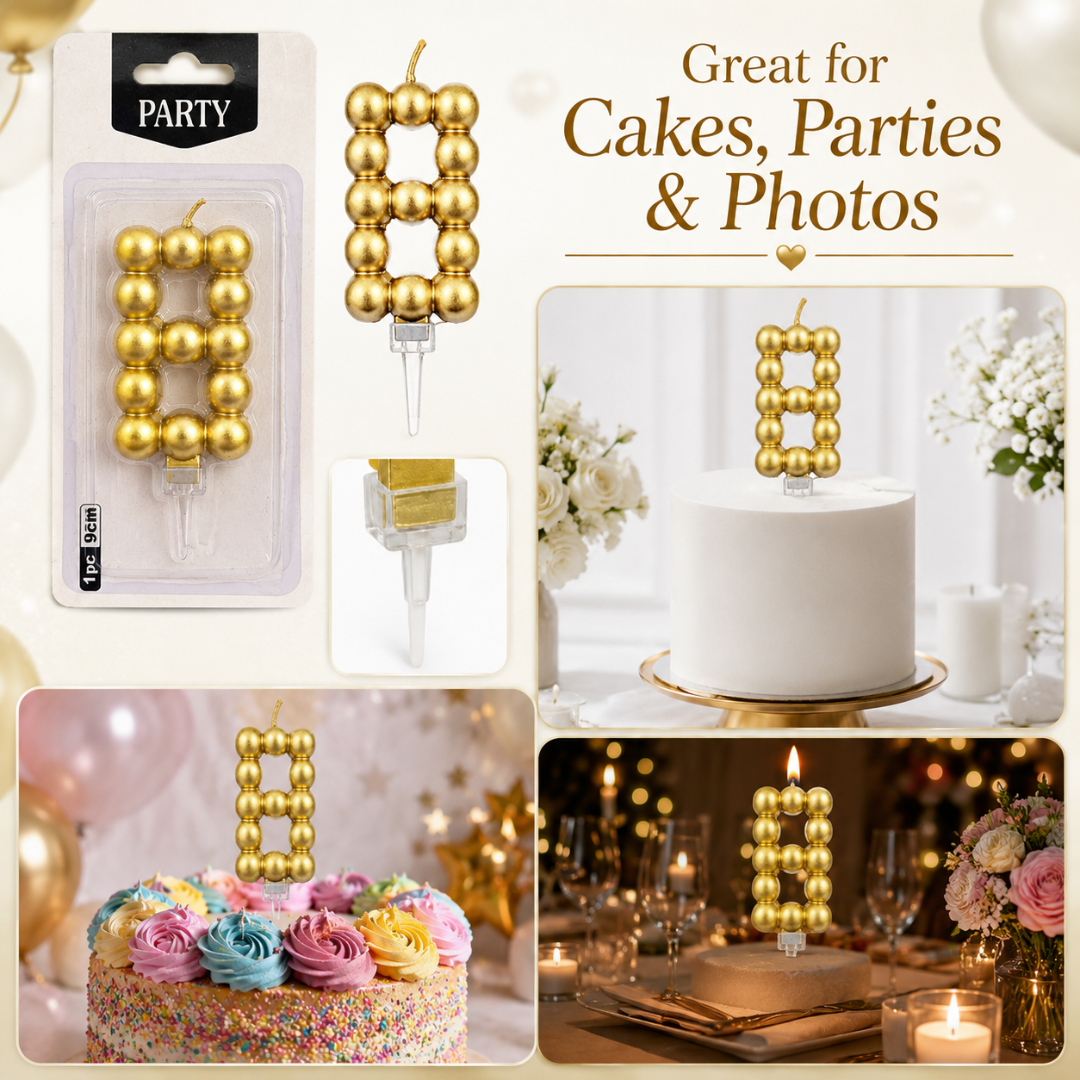 Golden Vector Dots Numerical Candle Number 8 | Fancy Birthday Candle for Cake Cutting