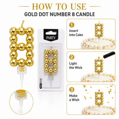 Golden Vector Dots Numerical Candle Number 8 | Fancy Birthday Candle for Cake Cutting
