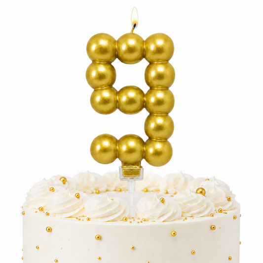 Golden Vector Dots Numerical Candle Number 9 | Fancy Birthday Candle for Cake Cutting