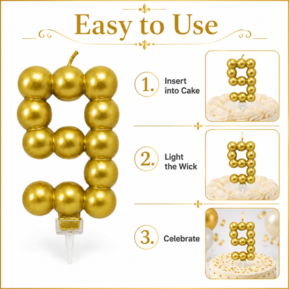 Golden Vector Dots Numerical Candle Number 9 | Fancy Birthday Candle for Cake Cutting