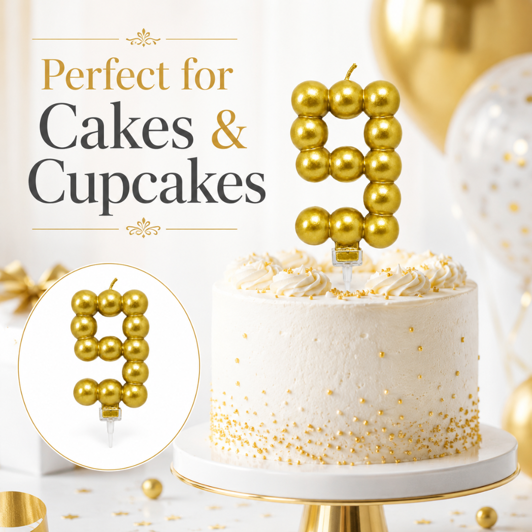 Golden Vector Dots Numerical Candle Number 9 | Fancy Birthday Candle for Cake Cutting