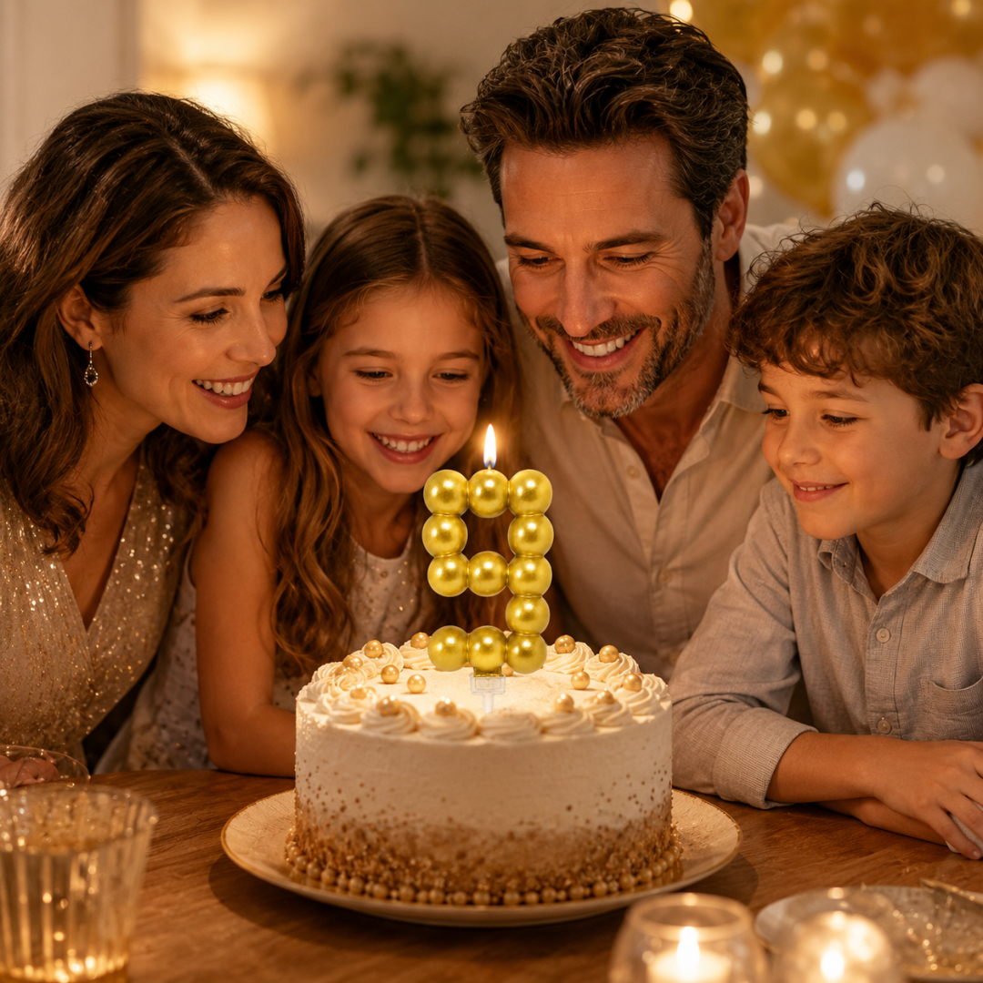 Golden Vector Dots Numerical Candle Number 9 | Fancy Birthday Candle for Cake Cutting