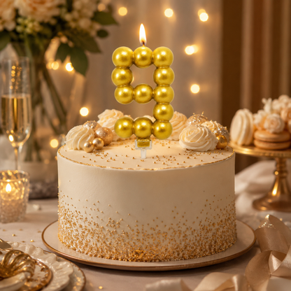 Golden Vector Dots Numerical Candle Number 9 | Fancy Birthday Candle for Cake Cutting