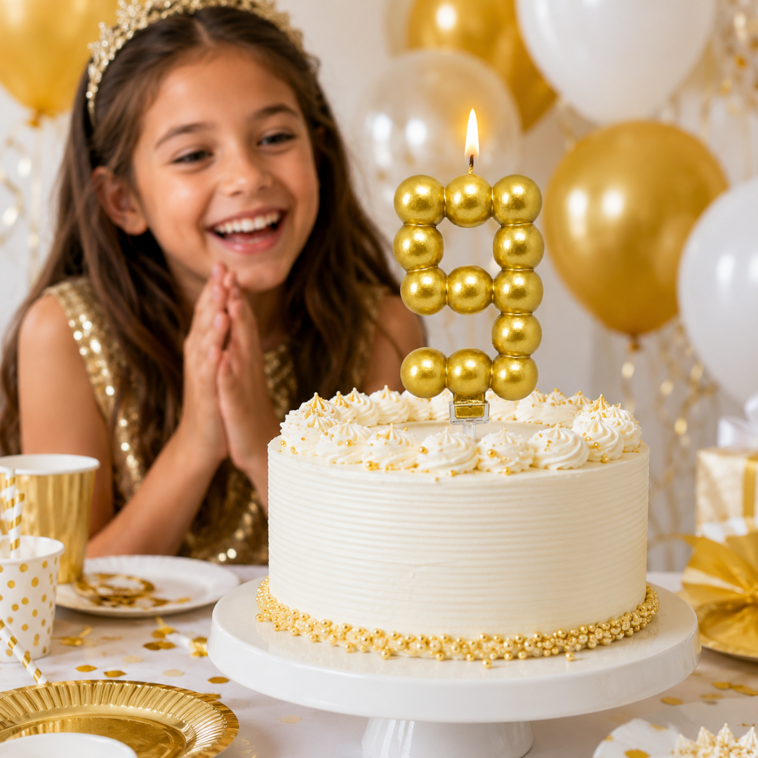 Golden Vector Dots Numerical Candle Number 9 | Fancy Birthday Candle for Cake Cutting