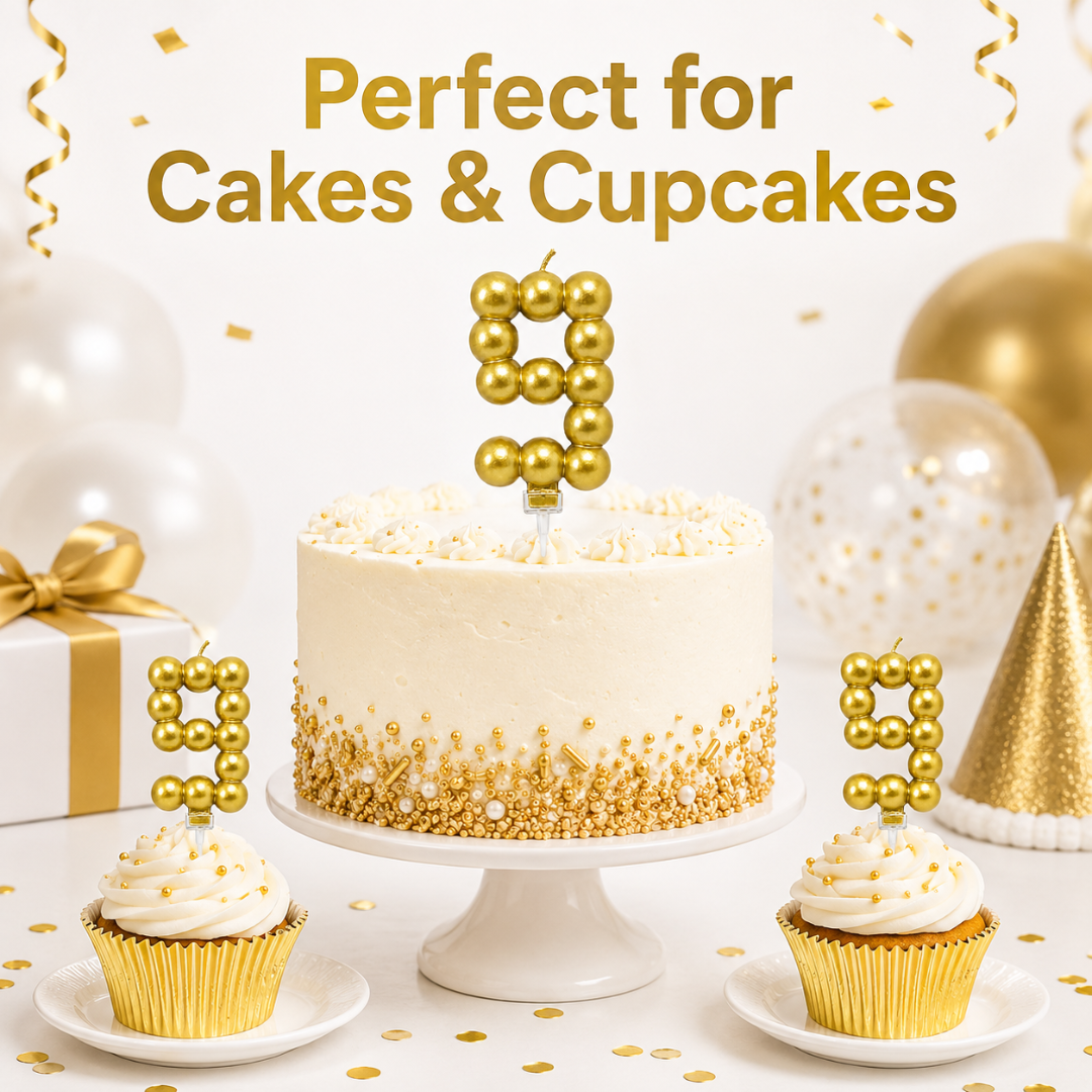 Golden Vector Dots Numerical Candle Number 9 | Fancy Birthday Candle for Cake Cutting