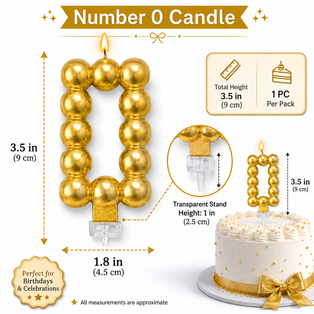 Golden Vector Dots Numerical Candle Number 0 | Fancy Birthday Candle for Cake Cutting