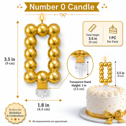 Golden Vector Dots Numerical Candle Number 0 | Fancy Birthday Candle for Cake Cutting