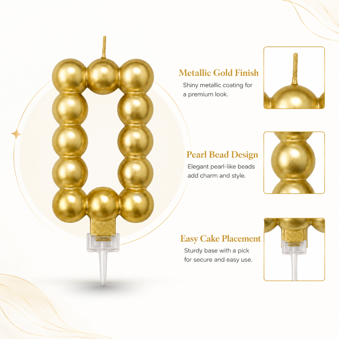 Golden Vector Dots Numerical Candle Number 0 | Fancy Birthday Candle for Cake Cutting