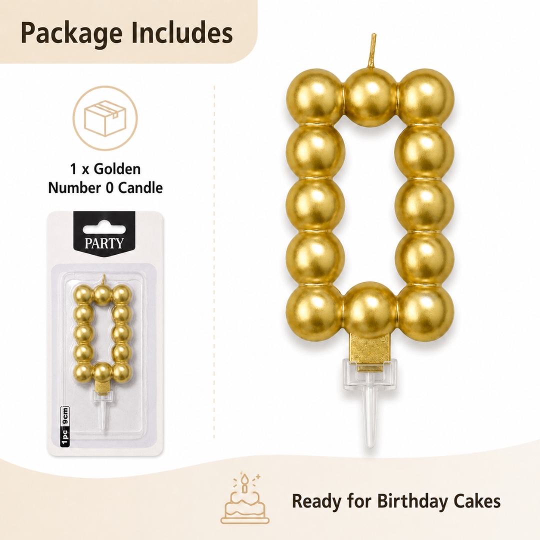 Golden Vector Dots Numerical Candle Number 0 | Fancy Birthday Candle for Cake Cutting