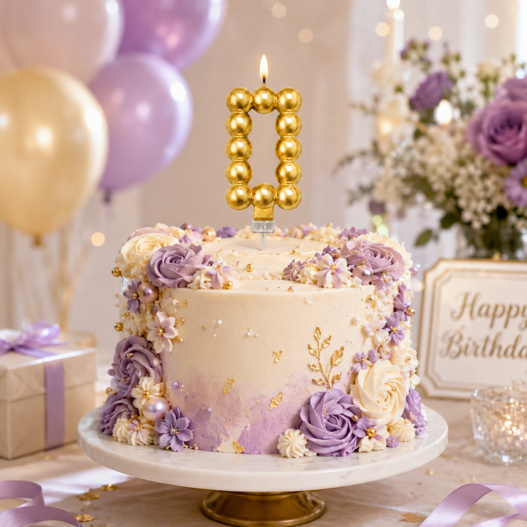Golden Vector Dots Numerical Candle Number 0 | Fancy Birthday Candle for Cake Cutting