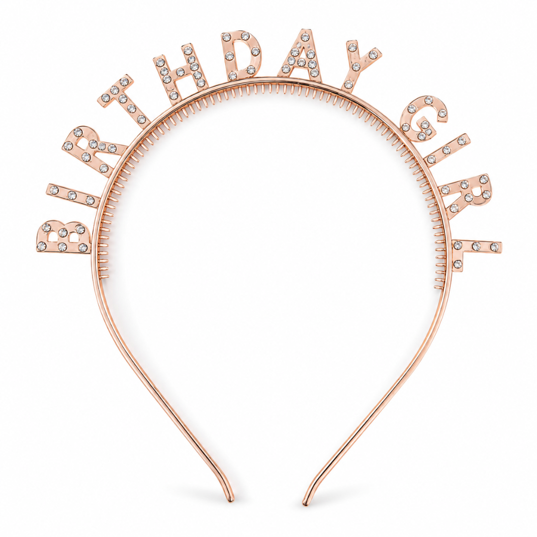 Champagne Gold Birthday Girl Headband with Rhinestone
