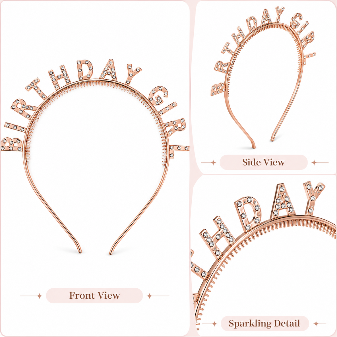 Champagne Gold Birthday Girl Headband with Rhinestone
