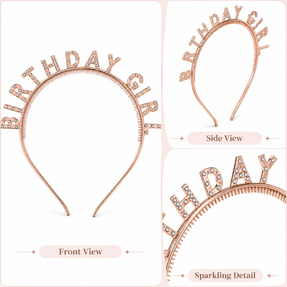 Champagne Gold Birthday Girl Headband with Rhinestone