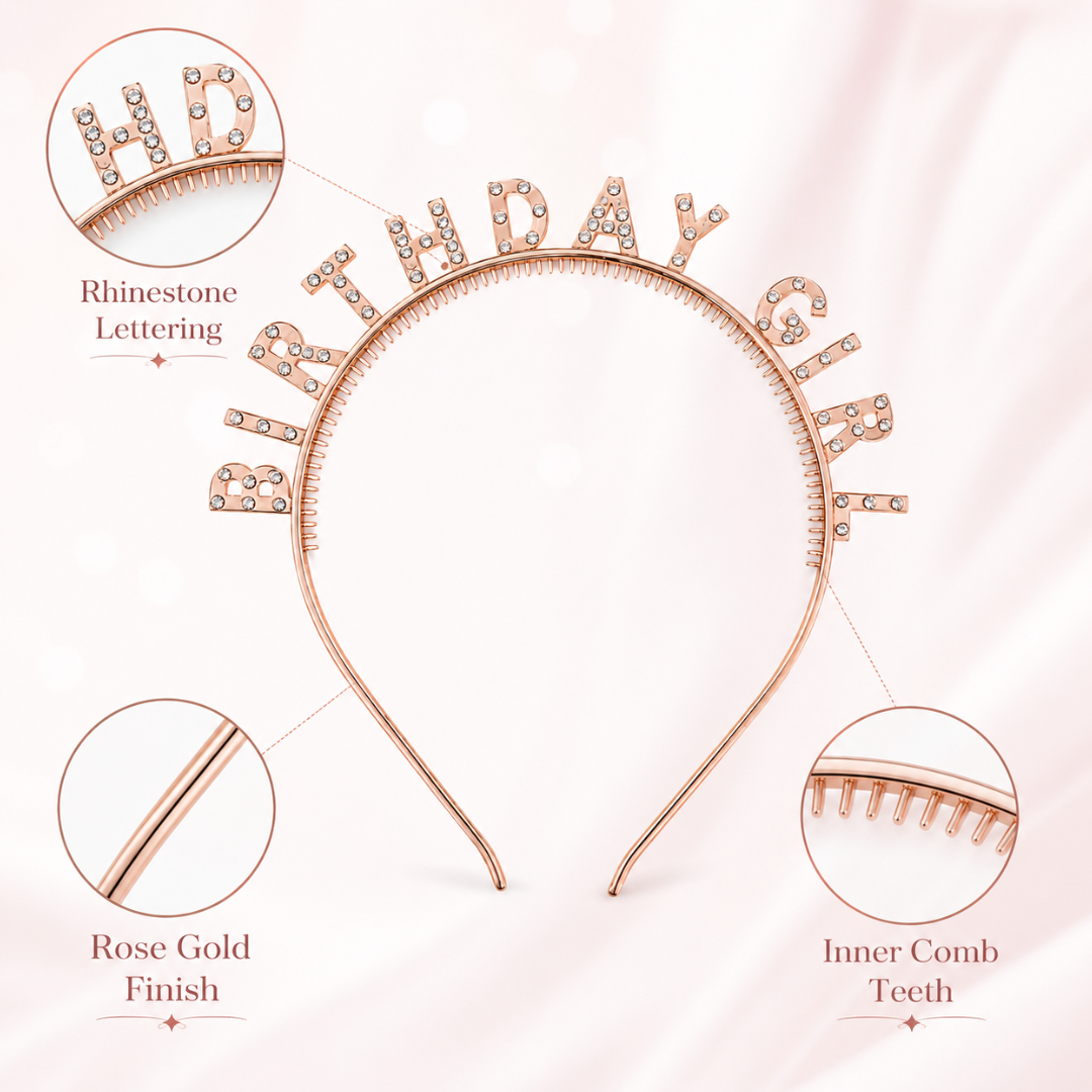 Champagne Gold Birthday Girl Headband with Rhinestone