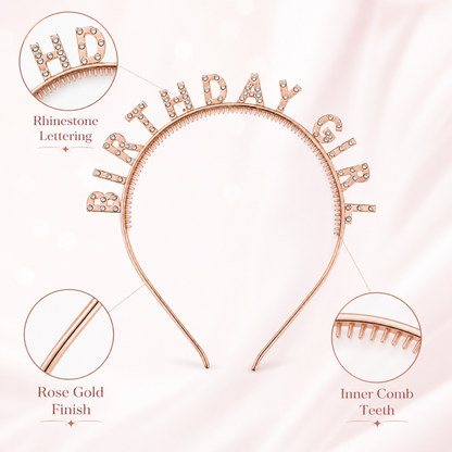 Champagne Gold Birthday Girl Headband with Rhinestone