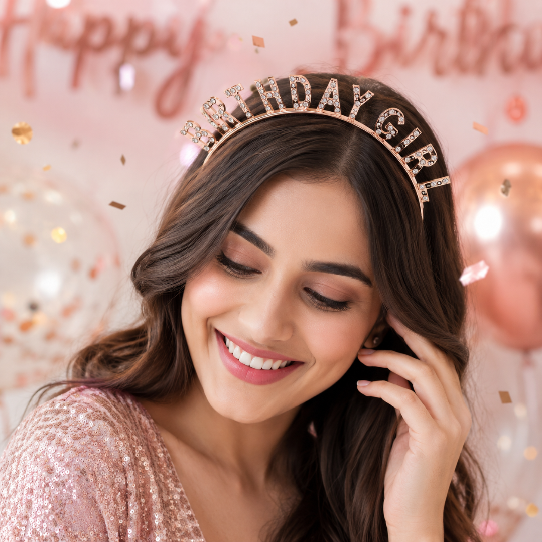 Champagne Gold Birthday Girl Headband with Rhinestone