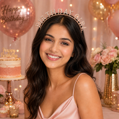 Champagne Gold Birthday Girl Headband with Rhinestone