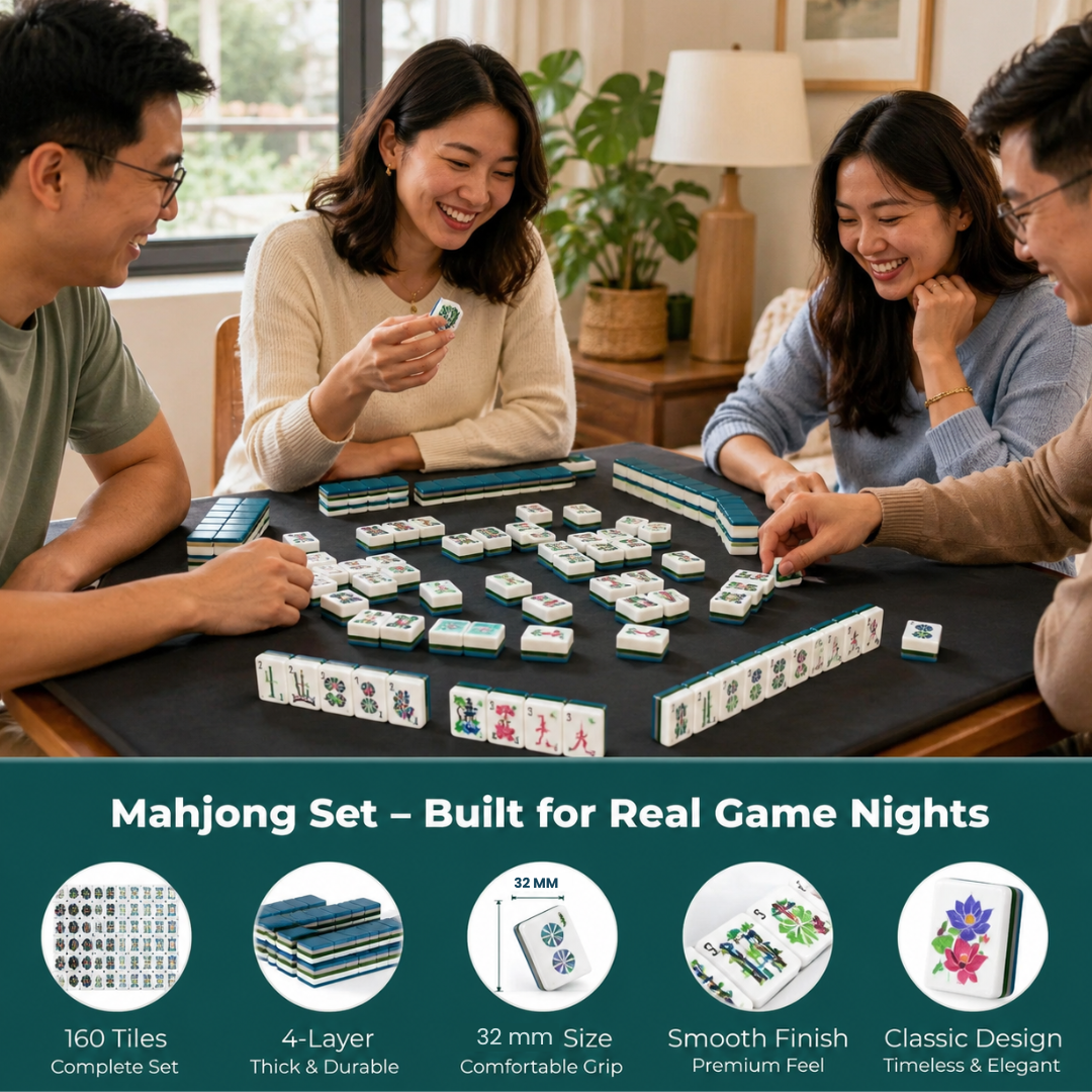 Mahjong Set - Teal Colored Tiles - 4 Layers - 160 Tiles