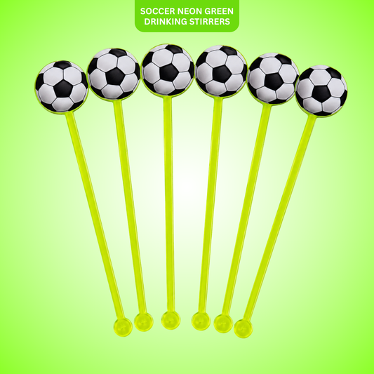 Soccer Themed Neon Stirrers for Cocktails or Mocktails - 6PC