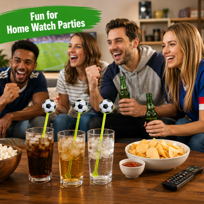 Soccer Themed Neon Stirrers for Cocktails or Mocktails - 6PC