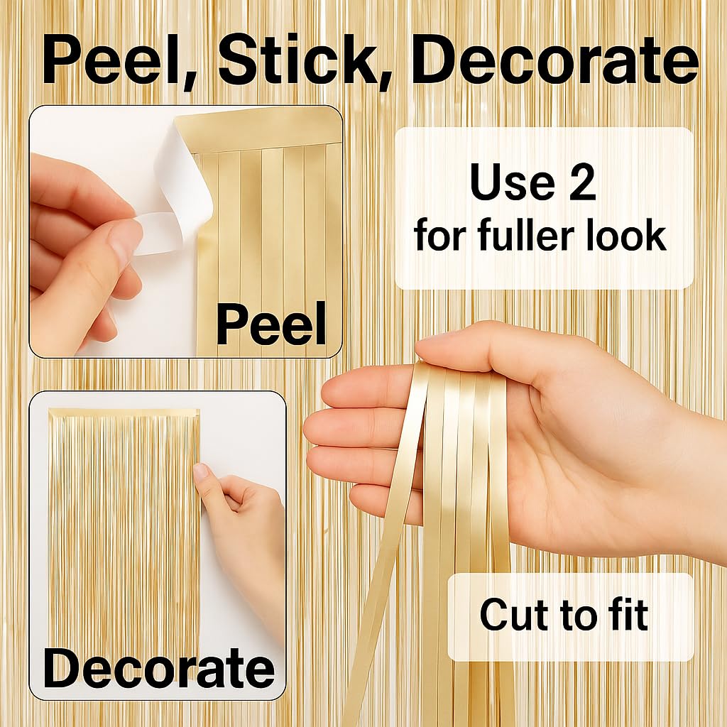 Wanna Party 2Pcs Champagne Gold Foil Curtain For Decor