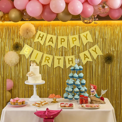 Wanna Party 2Pcs Textured Shiny Gold Foil Curtain