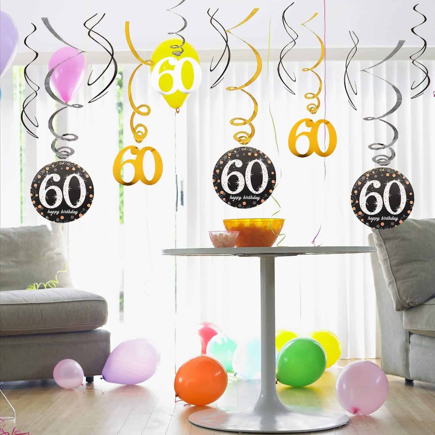 60th Birthday Swirl Decorarion - 12PC