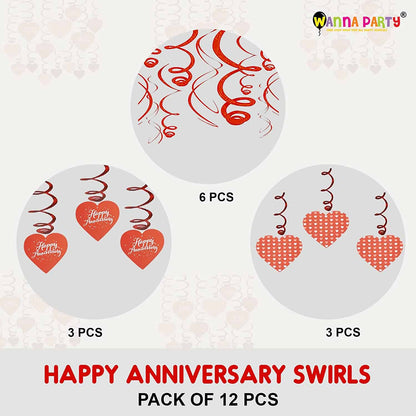 Happy Anniversary Red Heart Swirl - 12 PC