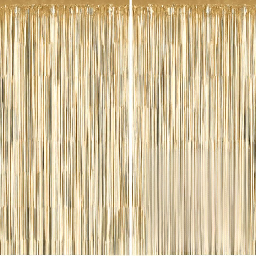 Wanna Party 2Pcs Champagne Gold Foil Curtain For Decor