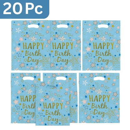 Happy Birthday Stary Affairs Aluminium Film Blue Loot Bags Pack of 20