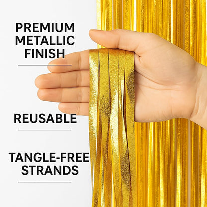 Wanna Party 2Pcs Textured Shiny Gold Foil Curtain