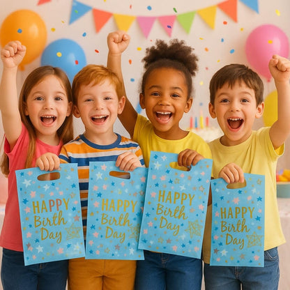 Happy Birthday Stary Affairs Aluminium Film Blue Loot Bags Pack of 20
