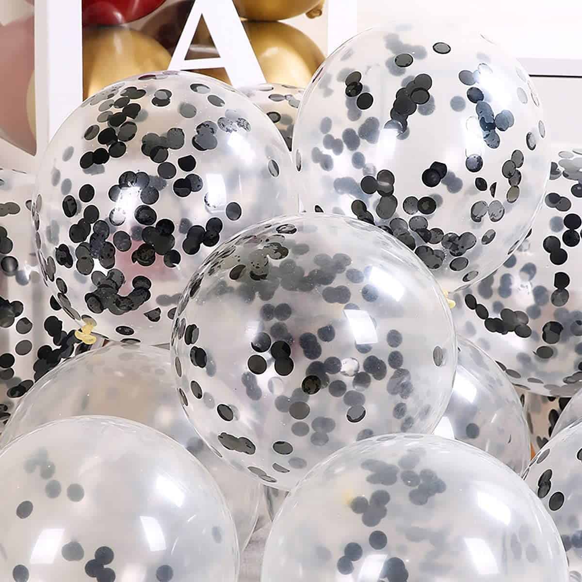 Transparent Balloons with Black Confetti 12" - 5PC