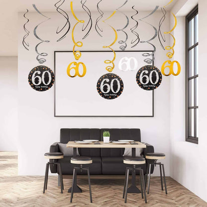 60th Birthday Swirl Decorarion - 12PC