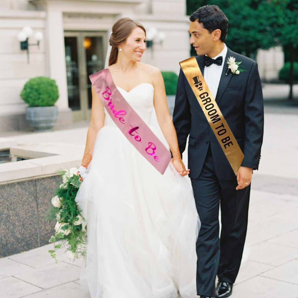 Pink Bride to Be Sash & Gold Groom to Be Sash Combo Bride Groom Sash Combo Wedding Photo Shoot Bridal Shower Party Haldi Mehandi Ceremony Decoration Sash Combo - Pack of 2