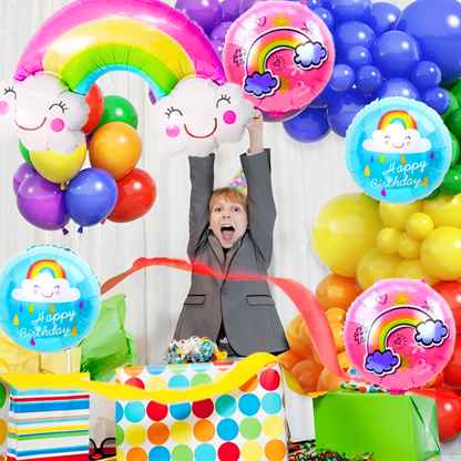 Pastel Rainbow Birthday Decoration Items - set of 57 Rainbow Theme Happy Birthday Decoration Kit | Pastel Daisy Flower Balloons for Birthday Decoration Set | Rainbow Theme Decoration