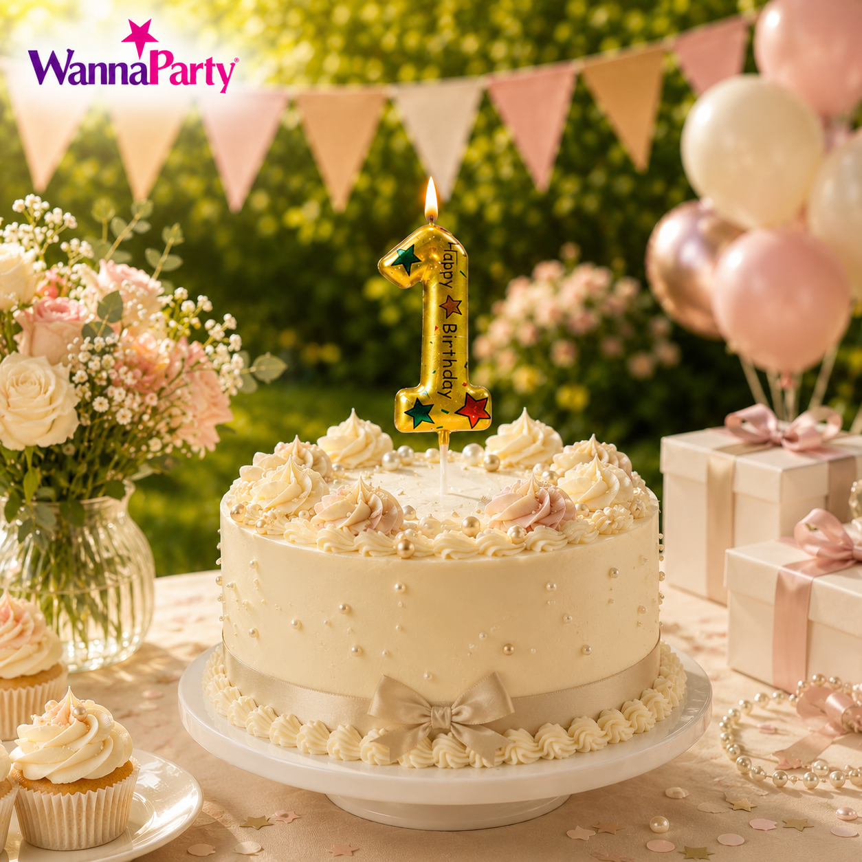 Golden Color Happy Birthday Printed Candle Number 1