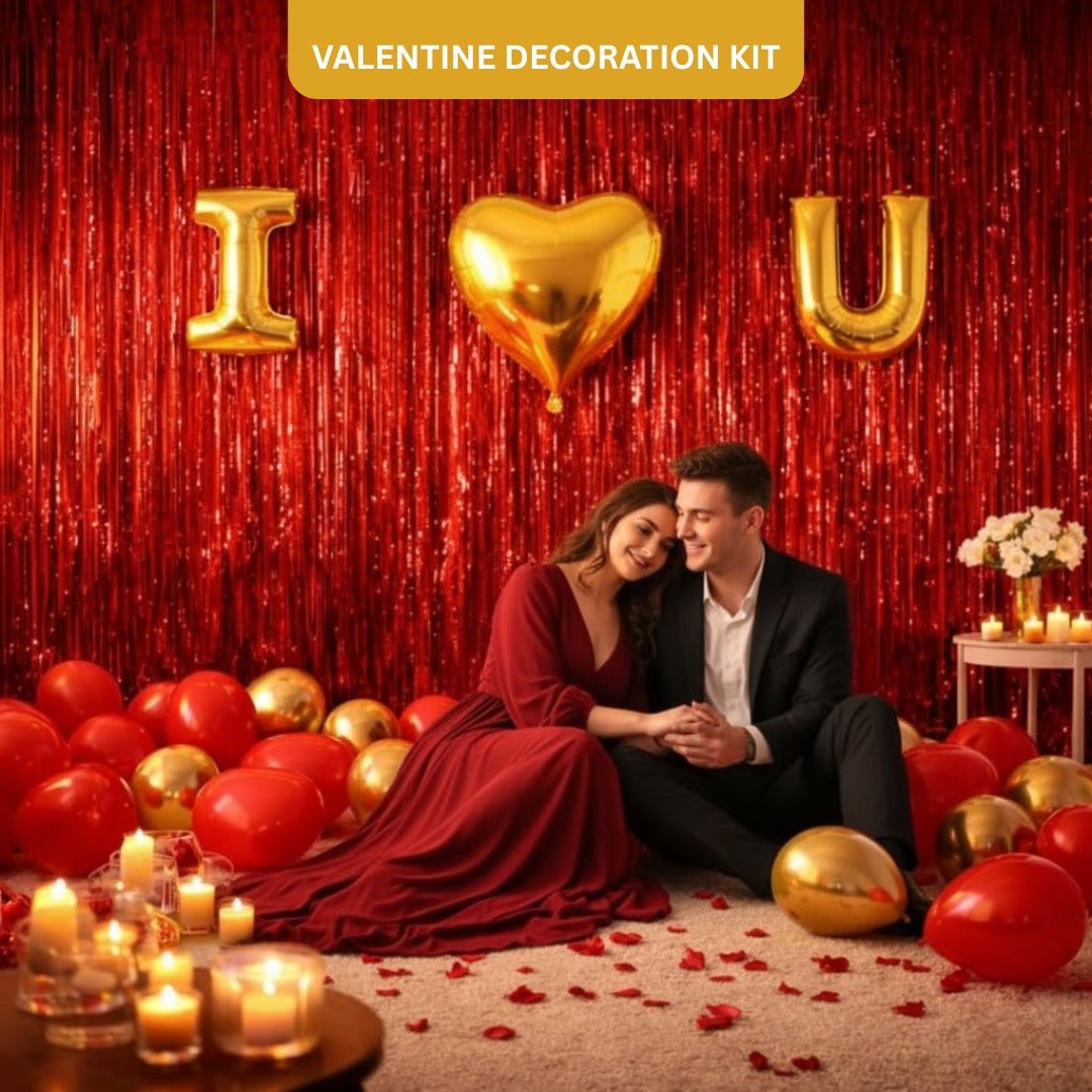 Foil Curtain with I Love U Balloon Set - 35 PCS