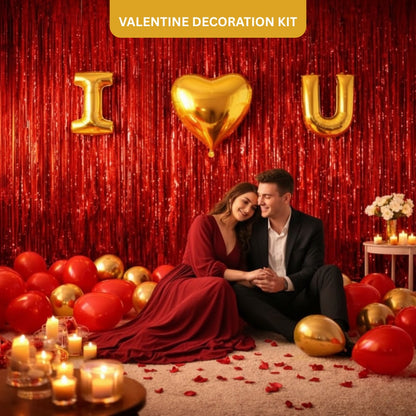 Foil Curtain with I Love U Balloon Set - 35 PCS