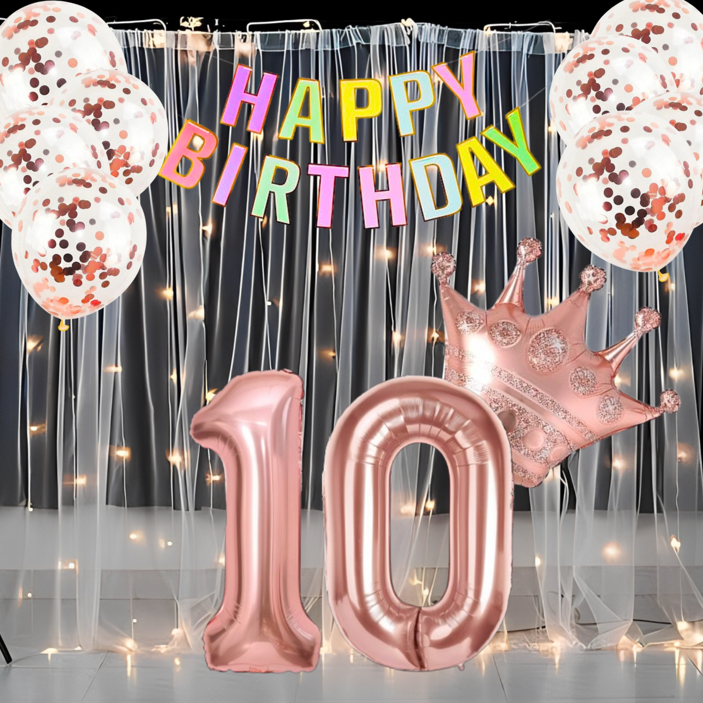 Rose Gold 10th Birthday Celebration Decoration Kit