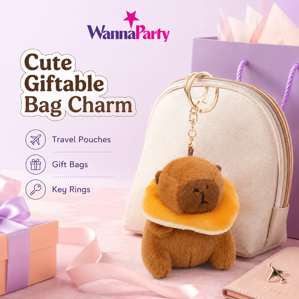 Capybara Neck Pillow Plushy Brown Key Chain - 1PC