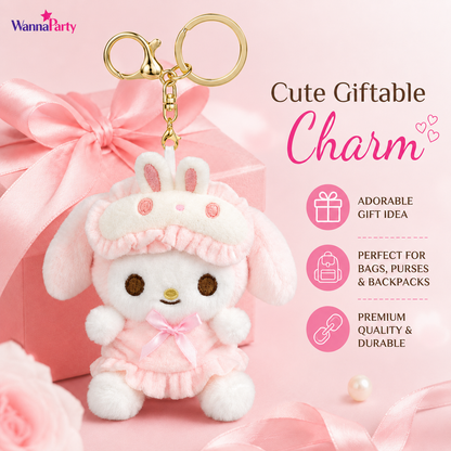 My Melody Cute Kawaii Plush Keychain, Soft Pink Bunny | Hood Character Bag Charm with Gold Metal Chain, Backpack, Handbag, Keys, Birthday Return Gift & Party Favor – 1PC