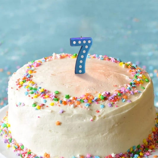 Number 7 Blue Candle w/ Polka Dots - 4 inches - 1PC
