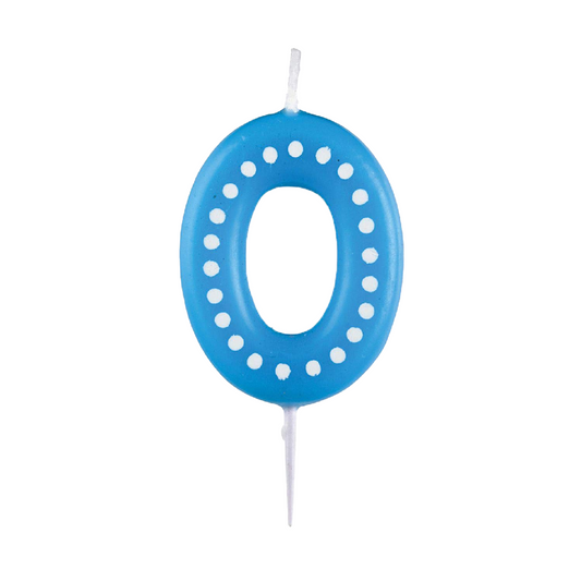 Number 0 Blue Candle w/ Polka Dot - 1PC